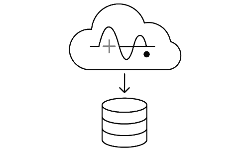 Illustration of quantum computing in the cloud with a waveform inside a cloud icon and data storage below, representing Quantum as a Service.