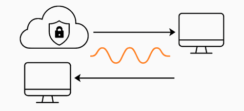 Illustration of quantum computing in the cloud with a waveform inside a cloud icon and data storage below, representing Quantum as a Service.